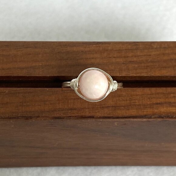 Sterling Silver Wire Wrapped 8MM Pink Rose Quartz Bead Ring Size 6.75 - Picture 11 of 16